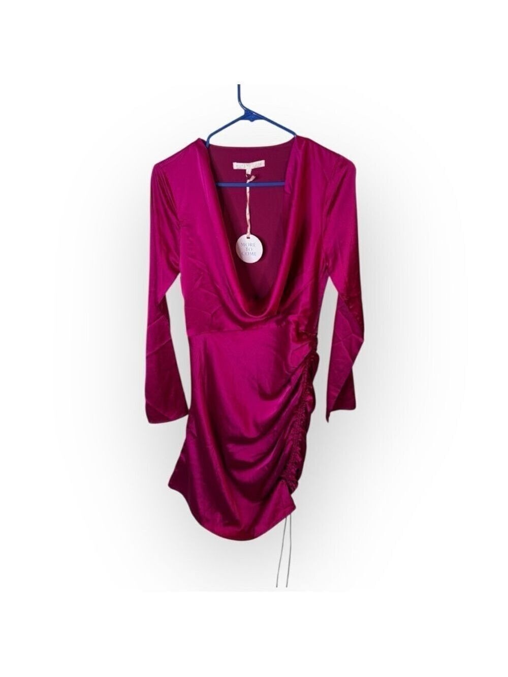 More to Come Bridget Satin Ruched Mini Dress Small